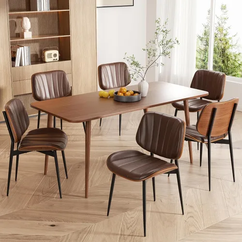 Miniatura 27 de Silla de comedor, sillas de comedor modernas de mediados de siglo, sillas de cocina tapizadas de piel sintética con respaldo de madera curvada