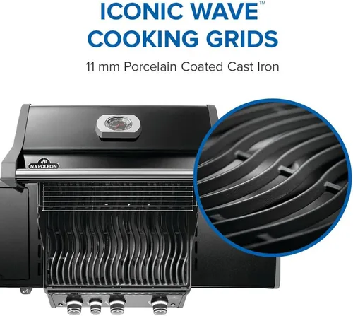Miniatura 5 de Napoleon Rogue PRO 425 Parrilla de gas propano con quemador lateral infrarrojo, negro, parrilla duradera de 4 quemadores para patio trasero