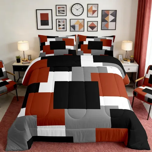 Miniatura 29 de Castle Fairy Juego de edredón con estampado azteca occidental, juego de ropa de cama geométrica a rayas marrones para niños y adolescentes