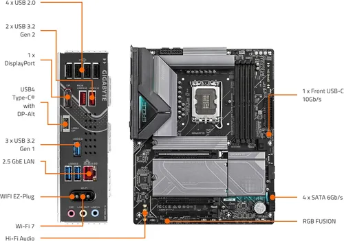 Miniatura 8 de GIGABYTE Z890 Eagle WIFI7 Intel Core Ultra (Serie 2) LGA 1851 tarjeta madre, ATX, DDR5, 4X M.2, PCIe 5.0, USB4, WIFI7, LAN 2.5GbE, EZ-Latch