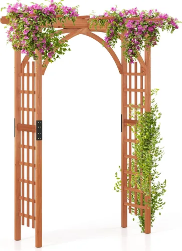 Miniatura 10 de Giantex Enrejado de madera para jardín de 7 pies, arco de boda para patio al aire libre, cumpleaños, fiesta nupcial, decoración de graduación