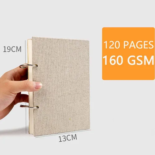 Miniatura 2 de Cuaderno de bocetos retro en espiral, tapa dura, de lino, 120 páginas, 160 GSM, grueso, recargable, hojas sueltas, para dibujar arte, papelería