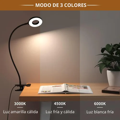 Miniatura 2 de Lámpara de escritorio iZELL, [3 modos de color y 10 niveles de brillo] luz LED de lectura con abrazadera, brazo flexible de silicona para libros