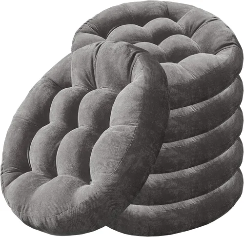 Miniatura 26 de Juego de cojines de suelo de 2 piezas, cojines grandes redondos para sentarse para adultos, cojines acolchados de corduroy para sala de estar