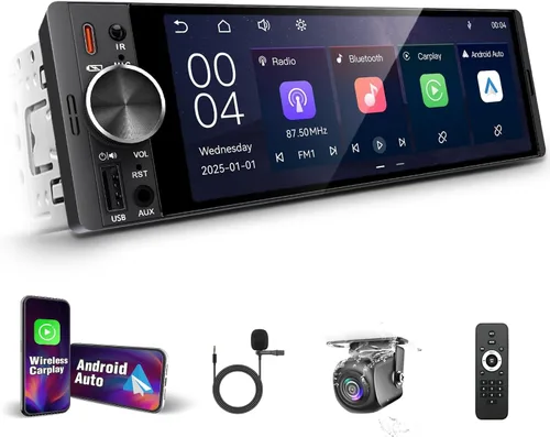 【SOOEMAKA】 Radio de pantalla táctil DIN individual con Apple Carplay inalámbrico y Android Auto, radio de pantalla táctil Incell de 6.36" con carga