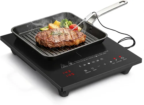 AMZCHEF Placa de Cocción de Inducción Portátil: Quemador de Inducción de 74 Niveles de Temperatura con Sonda Digital, Quemador de Encimera de 1800W