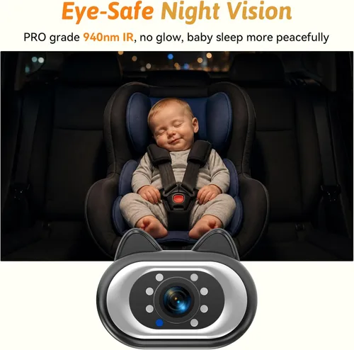 Miniatura 4 de Wkzay Cámara de Coche para Bebé para Asiento Trasero – HD 1080P, Ángulo Amplio de 150°, Visión Nocturna, Fácil Instalación, Luz LED Ajustable
