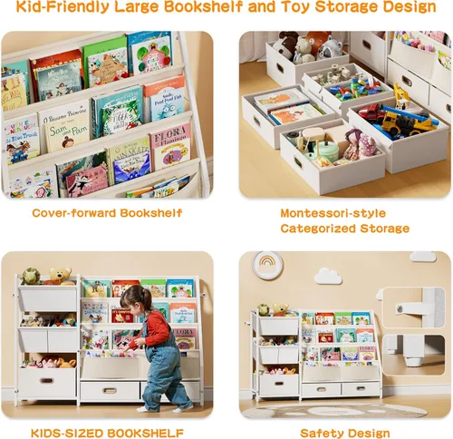Miniatura 6 de HAVLOTII Estantería para niños y almacenamiento de juguetes, estante para libros para habitaciones de niños, estantería para bebés para guardería