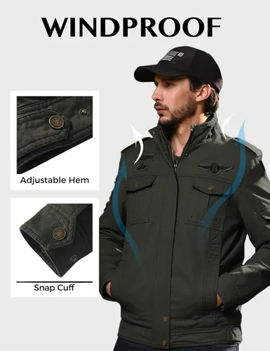 Miniatura 6 de WenVen Chaqueta de invierno cálida con forro polar para hombre, abrigo militar de algodón grueso, Beige