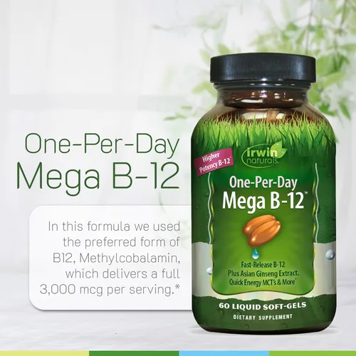 Miniatura 5 de Irwin Naturals Vitamina de metilcobalamina de alta potencia Mega B-12 de 1,500 mcg, absorción rápida y mejorada con MCT + ginseng asiático, refuerzo