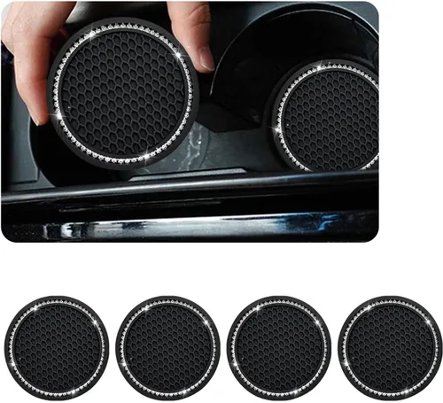 Miniatura 22 de Dickno 2 piezas de portavasos brillantes para automóvil, portavasos de inserción para taza de automóvil de 7 cm con diamantes de imitación, tapete