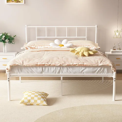 Miniatura 5 de VECELO Marco de cama de plataforma de metal completo con cabecero, soporte de listones de acero resistente, almacenamiento debajo de la cama,