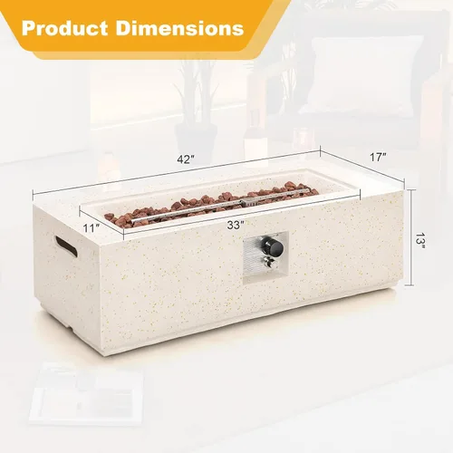Miniatura 4 de Tangkula Mesa de fuego para exteriores de 50,000 BTU, mesa rectangular de gas propano de terrazo de 42 pulgadas con encendido automático, quemador