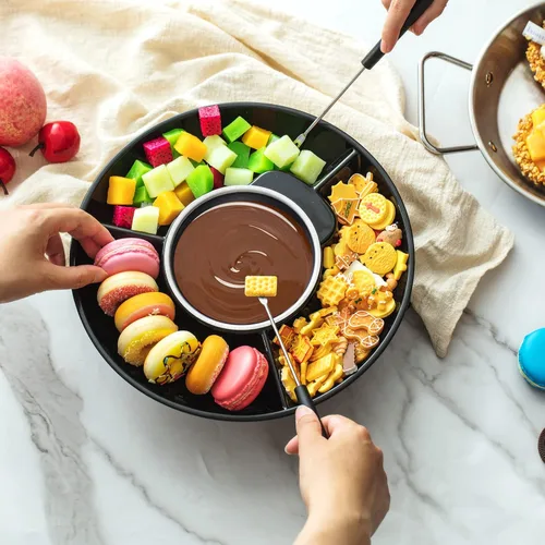 Miniatura 7 de Lallisa Juego de ollas de fondue eléctricas, kit de fondue de chocolate, máquina de fondue eléctrica, bandejas de servir desmontables con 4
