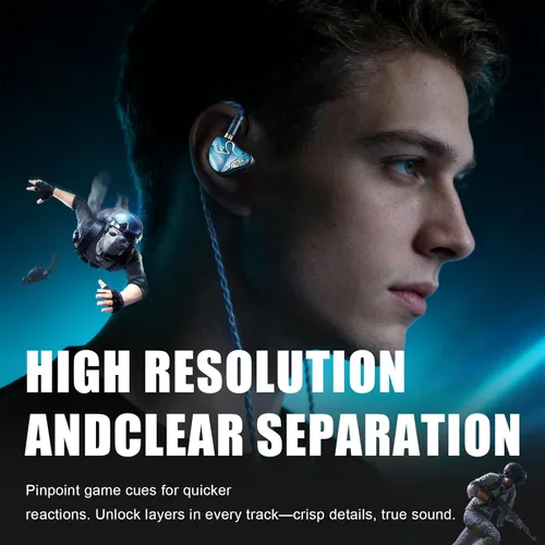 Miniatura 5 de HiFiGo Juzear Defiant Gamefidelity Edition Gaming IEMs, auriculares híbridos con cable 1DD+3BA, monitores intrauditivos con aislamiento de ruido