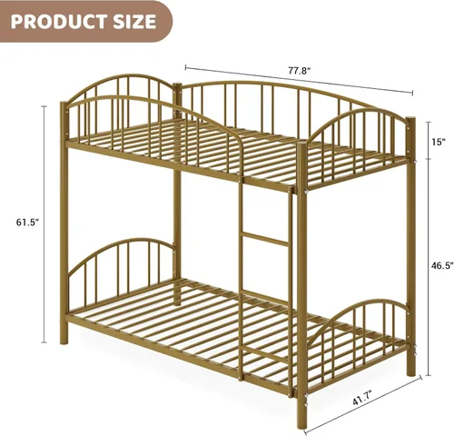 Miniatura 2 de GarveeHome Litera de metal individual sobre matrimonial, marco de literas resistente con barandilla arqueada y escalera de seguridad, cama de acero