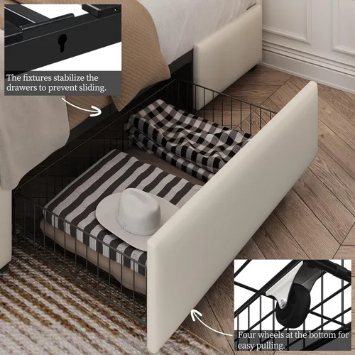 Miniatura 14 de Topeakmart Base de cama de plataforma tapizada tamaño Queen con cabecera ajustable en altura y 3 cajones de almacenamiento, base de colchón de piel