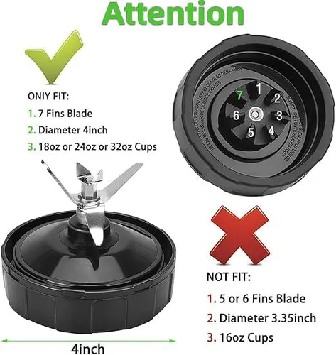 Miniatura 2 de Piezas de repuesto para licuadora Ninja, conjunto de cuchilla extractora de 7 aletas, compatible con Ninja Blenders Auto iQ BL480 BL482 BL642 BL682