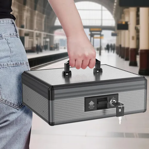 Miniatura 6 de Caja de Efectivo con Cerradura con Bandeja para Dinero y Llave, Caja Fuerte Segura para Efectivo, Caja de Dinero Portátil con Espacios