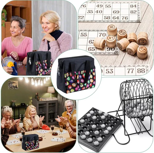 Miniatura 7 de Paterr 2 bolsas negras de Bingo Dauber con 6 bolsillos, bolsa de mano de gran capacidad con cremallera y asa, estuche de transporte de viaje