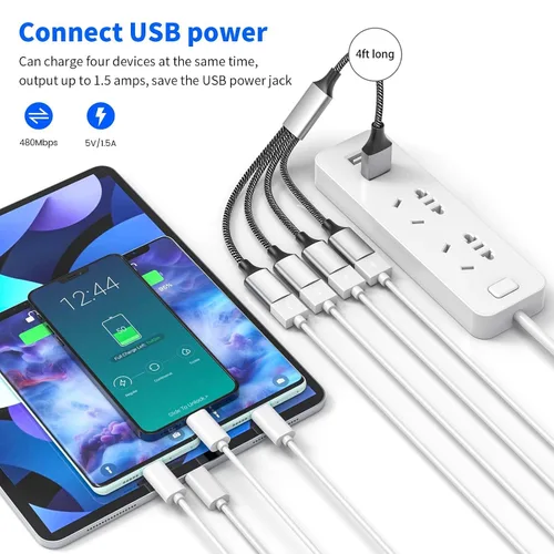 Miniatura 5 de Fidioto Divisor USB Y, un cable de extensión USB de 1 macho a 4 hembra, soporte de divisor USBA para carga y transferencia de datos
