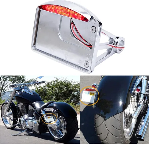 Miniatura 13 de Rich Choices - Luces traseras de motocicleta con soporte lateral para matrícula, luces de freno integradas, luz de stop, impermeables, de aluminio