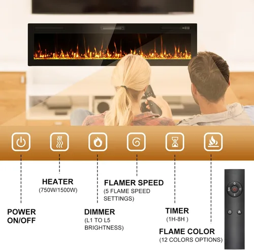 Miniatura 5 de Chimenea Eléctrica Empotrada y de Montaje en Pared Mejorada 2025 de 72", Chimeneas de Fuego Beleze Ultra Delgadas y Estrechas con Control Remoto