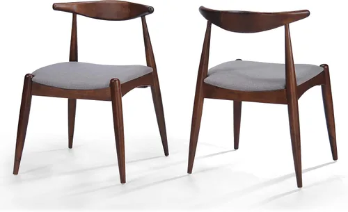 Sandra Grey set de 2 sillas modernas, para comedor, estilo mediados de siglo, de tela color gris y madera de nogal.