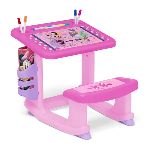 Mesa de Dibujo y Juego Disney Minnie Mouse de Delta Children – Incluye 10 Marcadores y Libro para Colorear, Rosa