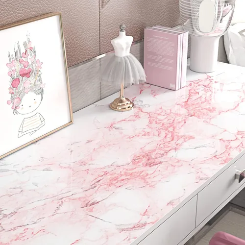 Miniatura 2 de Livelynine - Papel adhesivo impermeable de mármol rosa para encimeras, papel de contacto de mármol para pegar y quitar, papel pintado adhesivo