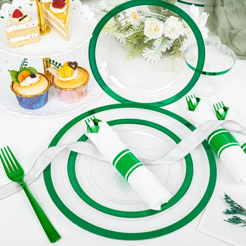 Miniatura 4 de I00000 210 piezas de platos de plástico verdes - Vajilla verde para el día de San Patricio para fiesta, incluye 30 platos de cena y 30 platos