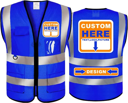 Miniatura 18 de BeautyWill Chaleco de seguridad con logotipo personalizado, Hi Vis Clase 2, chaleco reflectante de construcción unisex con 5 bolsillos