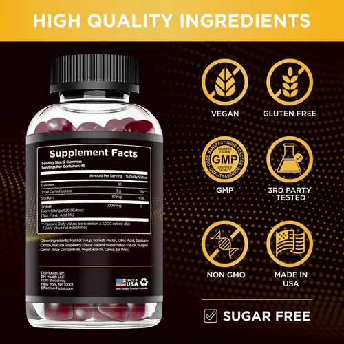 Miniatura 5 de Effective Nutra Gomitas Shilajit de 1000 mg Resina pura Shilajit para energía, cerebro e inmunidad Suplemento para hombres y mujeres Sin