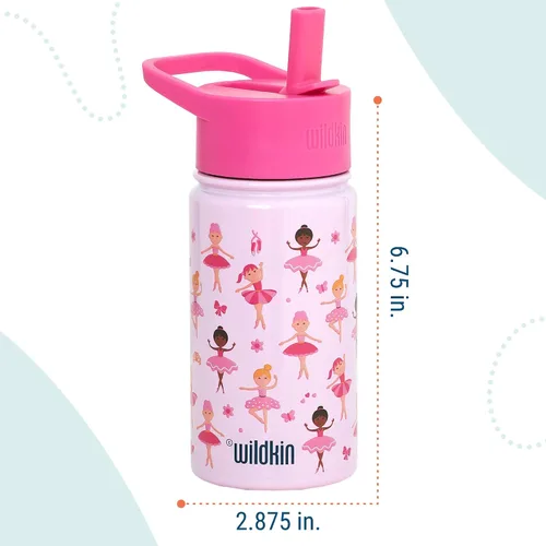Miniatura 3 de Wildkin Kids - Botella de agua de acero inoxidable de 14 onzas para niños – Sin BPA, a prueba de fugas, aislada, fácil de limpiar - Ballerina