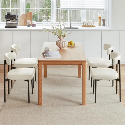 Miniatura 7 de GrandNoor Juego de 2 sillas de comedor de piel sintética beige, silla de cocina tapizada sin brazos, moderna silla de comedor con respaldo curvado
