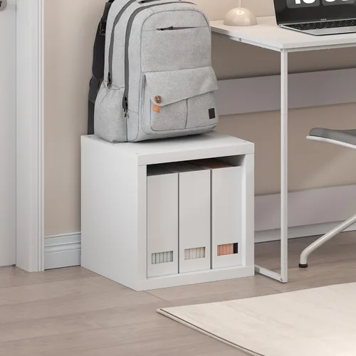 Miniatura 54 de Furinno Organizador de Almacenamiento en Cubos Decorativos con Respaldo Abierto, 4 Cubos, Gris Claro