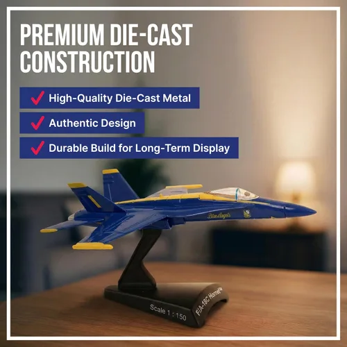 Miniatura 3 de Postage Stamp F/A-18C Hornet Blue Angels - Modelo de avión a reacción de metal fundido a presión a escala 1/150 con soporte de exhibición, aeronave