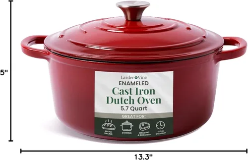 Miniatura 10 de Larder & Vine Olla holandesa de hierro fundido esmaltado con tapa, para hornear pan, compatible con todas las estufas y apta para horno hasta 500 °