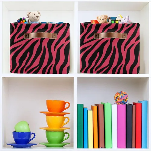 Miniatura 7 de Pink Zebra Print Pattern storage bins basket with Handles, toy storage, toy storage organizer, toy basket 14.2x10.2x8.3 IN