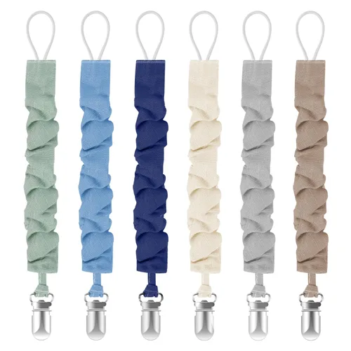 TenderBabe Clip para chupete, paquete de 6 clips para chupete con adorable diseño de volantes, clips suaves y flexibles para bebé niña y niño Azul