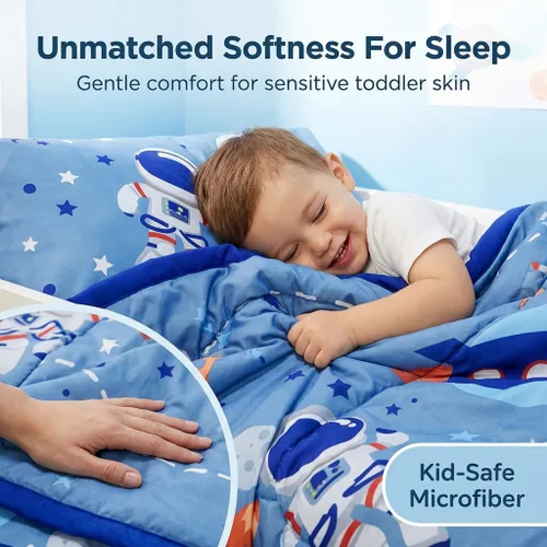 Miniatura 5 de EVERYDAY KIDS Juego de ropa de cama de 4 piezas para niños pequeños – Aventuras del espacio exterior – Incluye edredón, sábana encimera, sábana