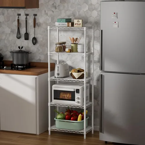 Miniatura 7 de SINGAYE 5 estantes pequeños de alambre para cocina, despensa, cerca de la casa, organizadores y almacenamiento, estante para baño, sala de Blanco