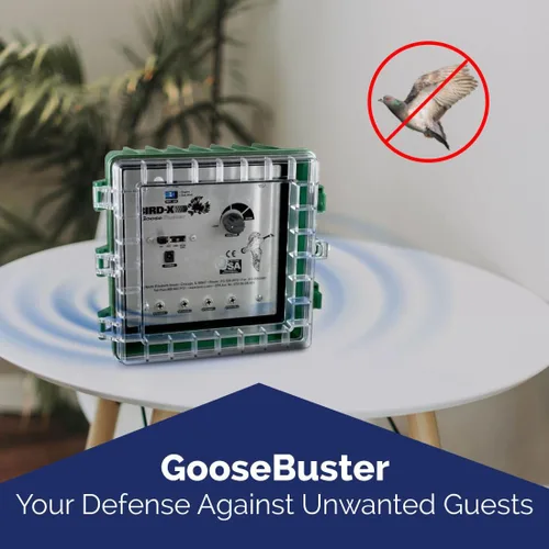 Miniatura 5 de Bird-X GooseBuster, dispositivo de señuelo de ganso sónico con 4 altavoces, utiliza sonidos grabados naturalmente, fácil de instalar, cubre hasta 7