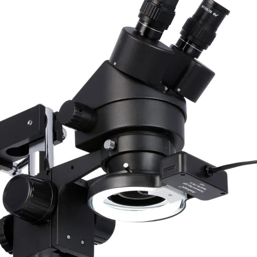 Miniatura 7 de AmScope SM-4BZ-FRL-B Microscopio de zoom estéreo binocular profesional, ocular WH10x, aumento de 3.5X-90X, objetivo de zoom 0.7X-4.5X, luz de anillo