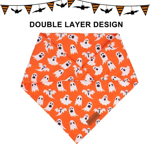 Miniatura 5 de PTDECOR Bandana de Halloween para perro, bufanda reversible para mascotas, varios tamaños, pañuelos triangulares de Halloween para perros pequeños