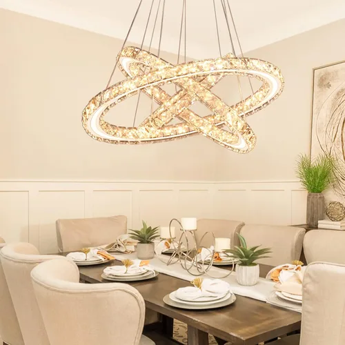 Miniatura 4 de Candelabros LED modernos de cristal, lámpara de techo de tres anillos, luz colgante con acrílico para dormitorio, comedor, pasillo