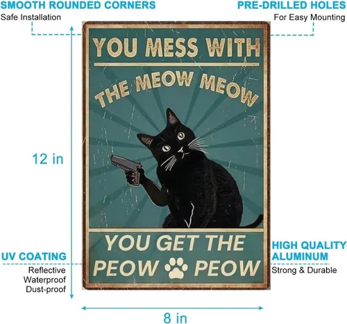 Miniatura 3 de Letrero retro para decoración de gatos, arte de pared de metal de lata humorística para dueños de mascotas, perfecto para dormitorio, cafetería