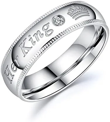 Miniatura 2 de Fashion Ahead Juego de 2 anillos de compromiso de acero inoxidable a juego para parejas con su reina, su reina, su rey, su rey, su rey, sus anillos