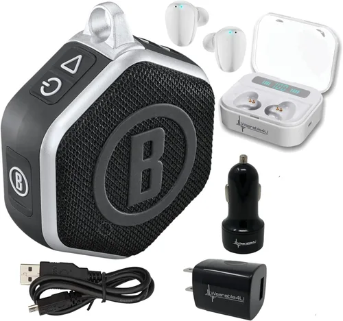 Miniatura 8 de Bushnell Wingman Mini Altavoz Bluetooth GPS negro/plateado con auriculares negros definitivos y cargadores de pared/coche