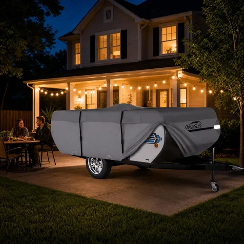 Miniatura 5 de Cubierta desplegable para cámper de 8 a 10 pies, 7 capas impermeable, cubierta de remolque plegable anti-UV, cubierta de caravana para autocaravana